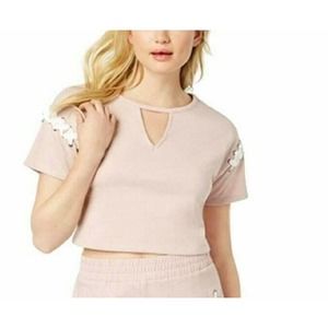 Material Girl Shirt Juniors Lace Up Crop Top Stretch Cut Out Lilac Active Size M
